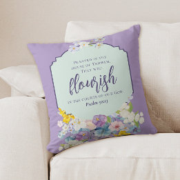 Watercolor Floral Bouquet Scripture Verse Cushion