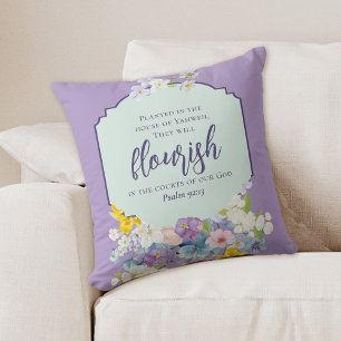 Watercolor Floral Bouquet Scripture Verse Cushion