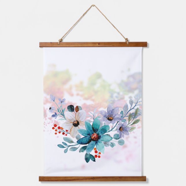 Watercolor Floral Bouquet, Summer Flowers Design,  Hanging Tapestry (Front)