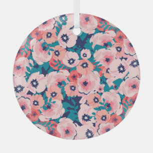 Watercolor Floral Bouquet: Vintage Peonies. Glass Tree Decoration