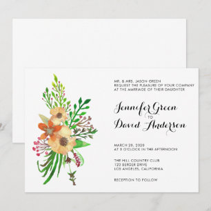 Watercolor Floral Bouquet  Wedding Invitation