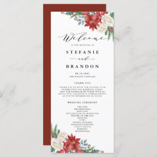 Watercolor Floral Bouquet Winter Wedding Ceremony Programme