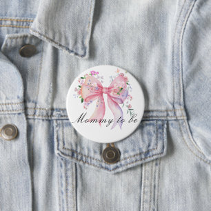 Watercolor Floral Bow Baby Shower - mummy to be 7.5 Cm Round Badge