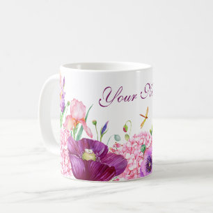 Watercolor floral branch bird nature custom name coffee mug