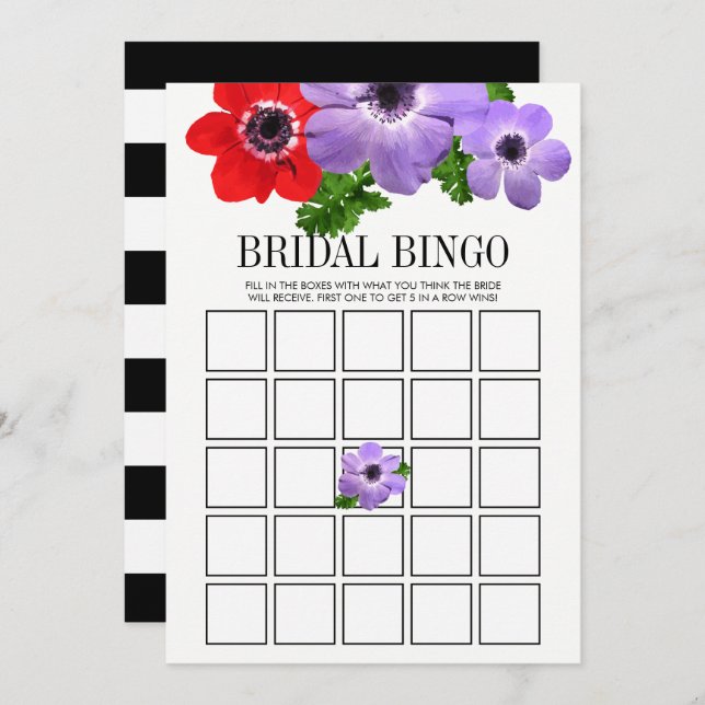 Watercolor Floral Bridal Shower Bingo Game Card (Front/Back)
