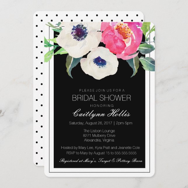 Watercolor Floral Bridal Shower Invitation (Front/Back)