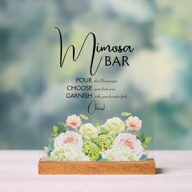 Watercolor Floral Bridal Shower Mimosa Bar Acrylic Sign (Neutral)