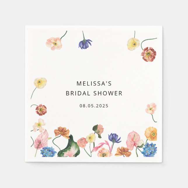 Watercolor Floral Bridal Shower Napkins (Front)