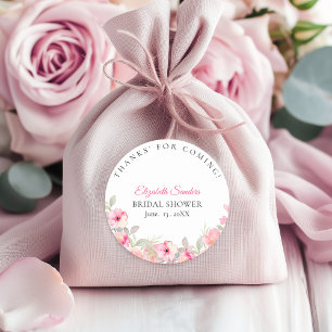 Watercolor Floral Bridal Shower   Pink Blossom Classic Round Sticker