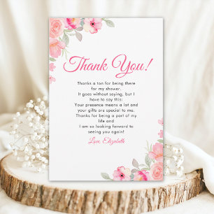 Watercolor Floral Bridal Shower Pink Flowers Thank You Card