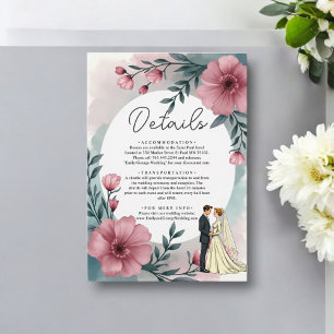 Watercolor Floral Bride And Groom Elegant Wedding Enclosure Card