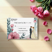 Watercolor Floral Bride And Groom Elegant Wedding