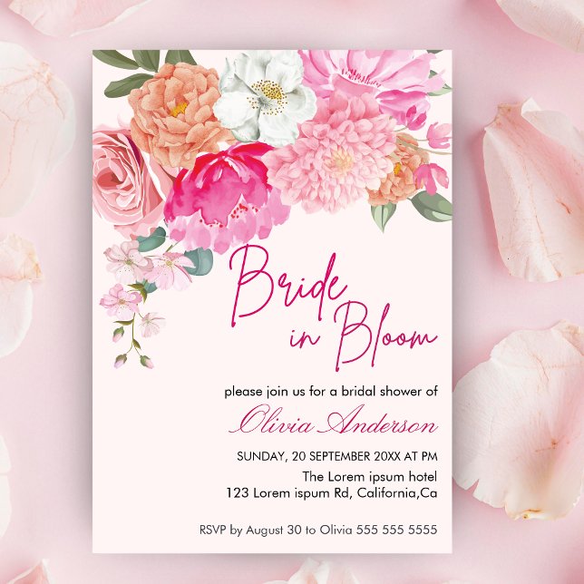 Watercolor Floral Bride in Bloom Bridal Shower Invitation (Creator Uploaded)