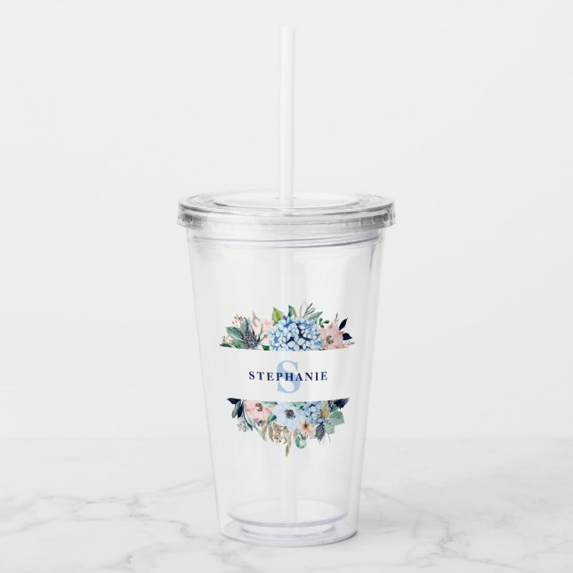 Watercolor Floral Bridesmaid Beach Wedding Acrylic Tumbler (Front)