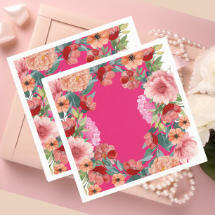 Watercolor floral bright pink bridal shower table napkin
