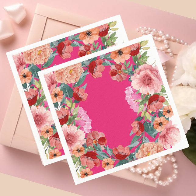 Watercolor floral bright pink bridal shower table napkin (Creator Uploaded)