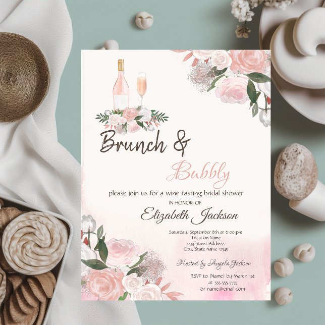 Watercolor Floral Brunch & Bubbly Bridal Shower   Invitation (Creator Uploaded)