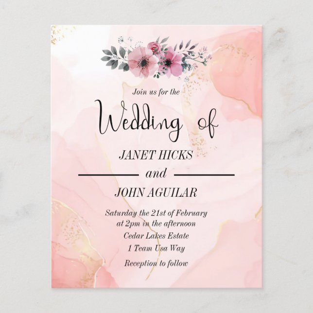 Watercolor Floral Budget Wedding Invitation (Front)