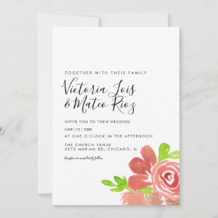 Watercolor Floral Bunch Blush Pink Wedding Invitation