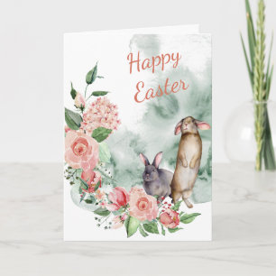 Watercolor Floral Bunnies Easter Card
