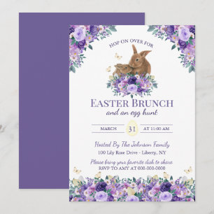 Watercolor Floral Bunnies Easter Sunday Brunch Invitation