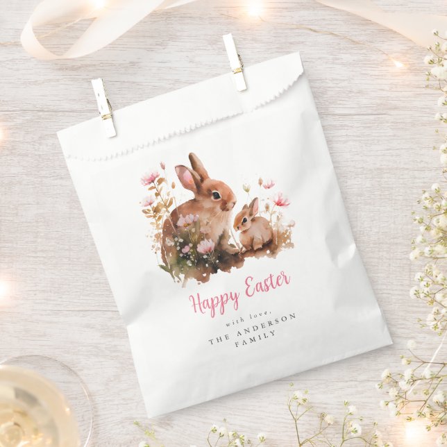 Watercolor Floral Bunny Easter Favour Bags (Clipped)