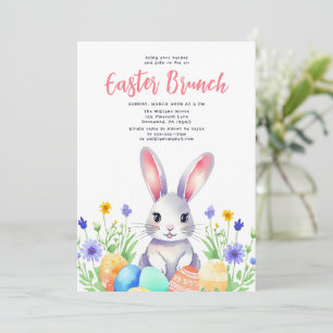 Watercolor Floral Bunny Rabbit Easter Brunch Invitation
