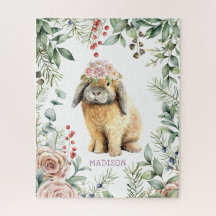 Watercolor Floral Bunny Rabbit Personalised Name
