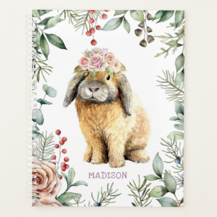 Watercolor Floral Bunny Rabbit Personalised Name Planner