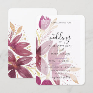 Watercolor Floral Burgundy and Gold Invi Invitation