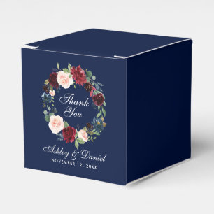 Watercolor Floral Burgundy Blue Wedding Thanks Favour Box