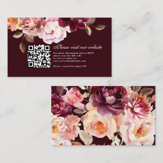 Watercolor Floral Burgundy Details & QR Code Enclosure Card