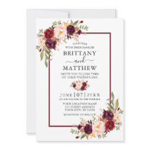 Watercolor Floral Burgundy Frame Wedding