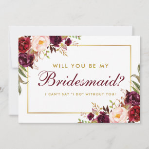 Watercolor Floral Burgundy Gold Bridesmaid B Invitation