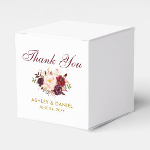 Watercolor Floral Burgundy Gold Wedding Thanks Favour Box