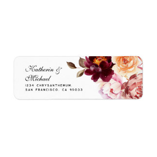 Watercolor Floral Burgundy Wedding Address