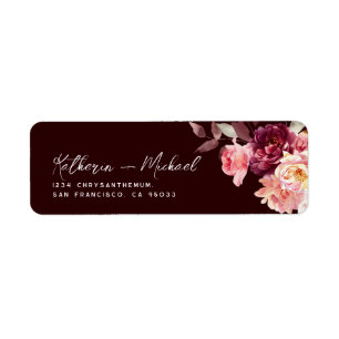 Watercolor Floral Burgundy Wedding Address