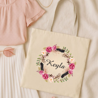 Watercolor Floral Burgundy Wedding Bridesmaid Tote Bag