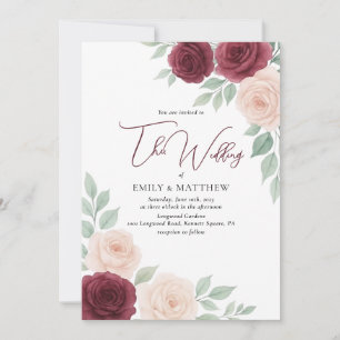 Watercolor Floral Burgundy Wedding Invitation