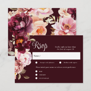 Watercolor Floral Burgundy Wedding RSVP Cards