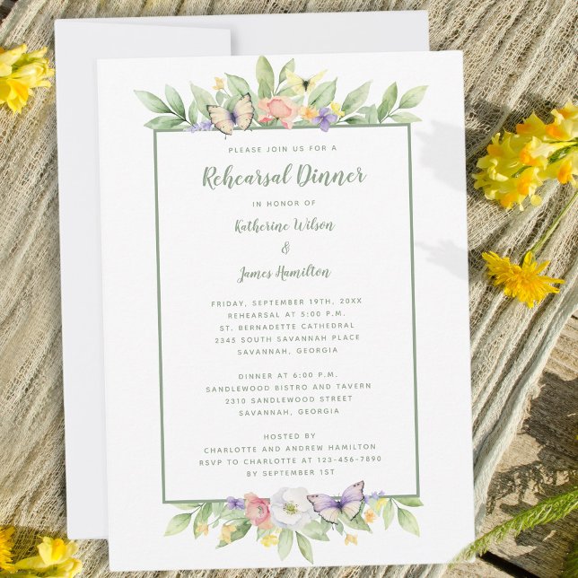 Watercolor Floral Butterflies Rehearsal Dinner Invitation (Watercolor Floral Butterflies Rehearsal Dinner Invitation)