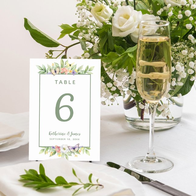 Watercolor Floral Butterflies Wedding Sage Green Table Number (Watercolor Floral Butterflies Wedding Sage Green Table Number)