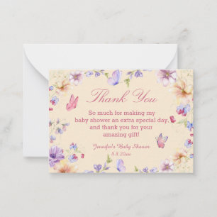 watercolor floral butterfly thank you baby shower card