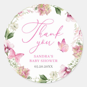 Watercolor Floral Butterfly Thank You Baby Shower Classic Round Sticker