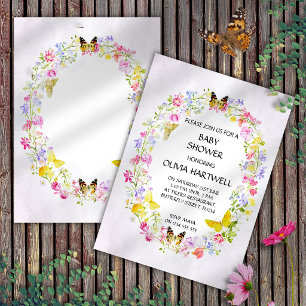 ~Watercolor Floral  & Butterfly Wreath Baby Shower Invitation