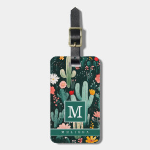 Watercolor Floral Cactus Luggage Tag