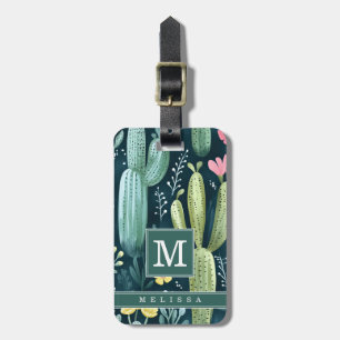 Watercolor Floral Cactus Luggage Tag