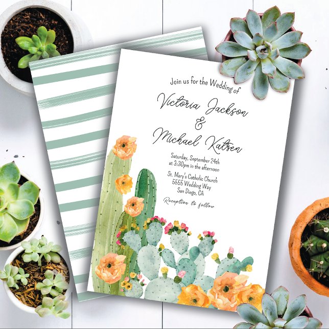 Watercolor Floral Cactus Wedding Invitation (Creator Uploaded)
