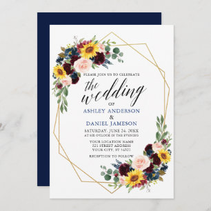 Watercolor Floral Calligraphy Geometric Wedding Invitation