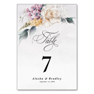 Watercolor Floral Calligraphy Modern Wedding Table Number